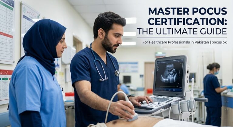 young Pakistani doctors doing POCUS Scan