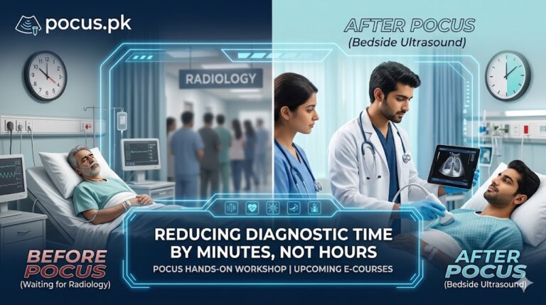POCUS training Lahore, ICU ultrasound course, Anesthesia ultrasound workshop, bedside ultrasound Pakistan, POCUS for residents, diagnostic time reduction, POCUS hands-on